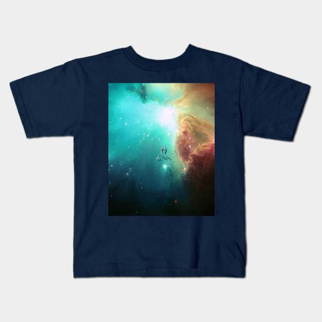 Walking with a Lover in the Galaxy Kids T-Shirt by DreamCollage